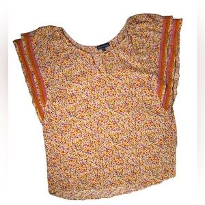 Democracy womens top size XL Floral Shirt Bohemian orangee lace flutter sleevee